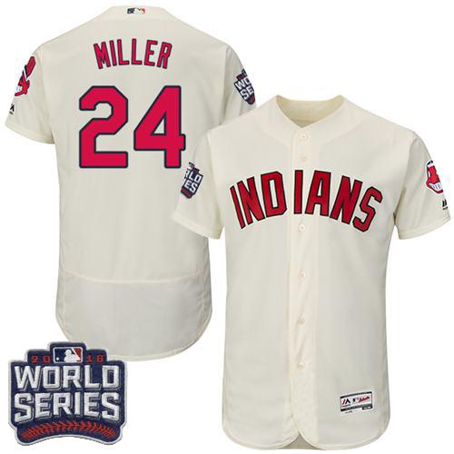 Indians #24 Andrew Miller Cream Flexbase Authentic Collection 2016 World Series Bound Stitched MLB Jersey